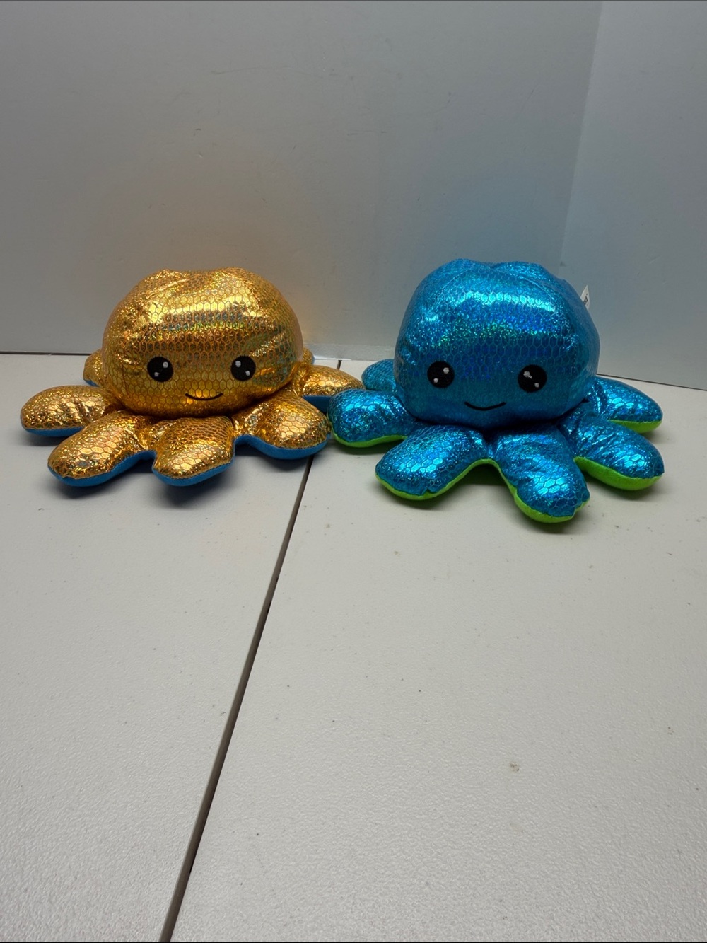 2 Goffa Gold and Blue Holographic Glitter Octopus Plush. Blue is NWT
